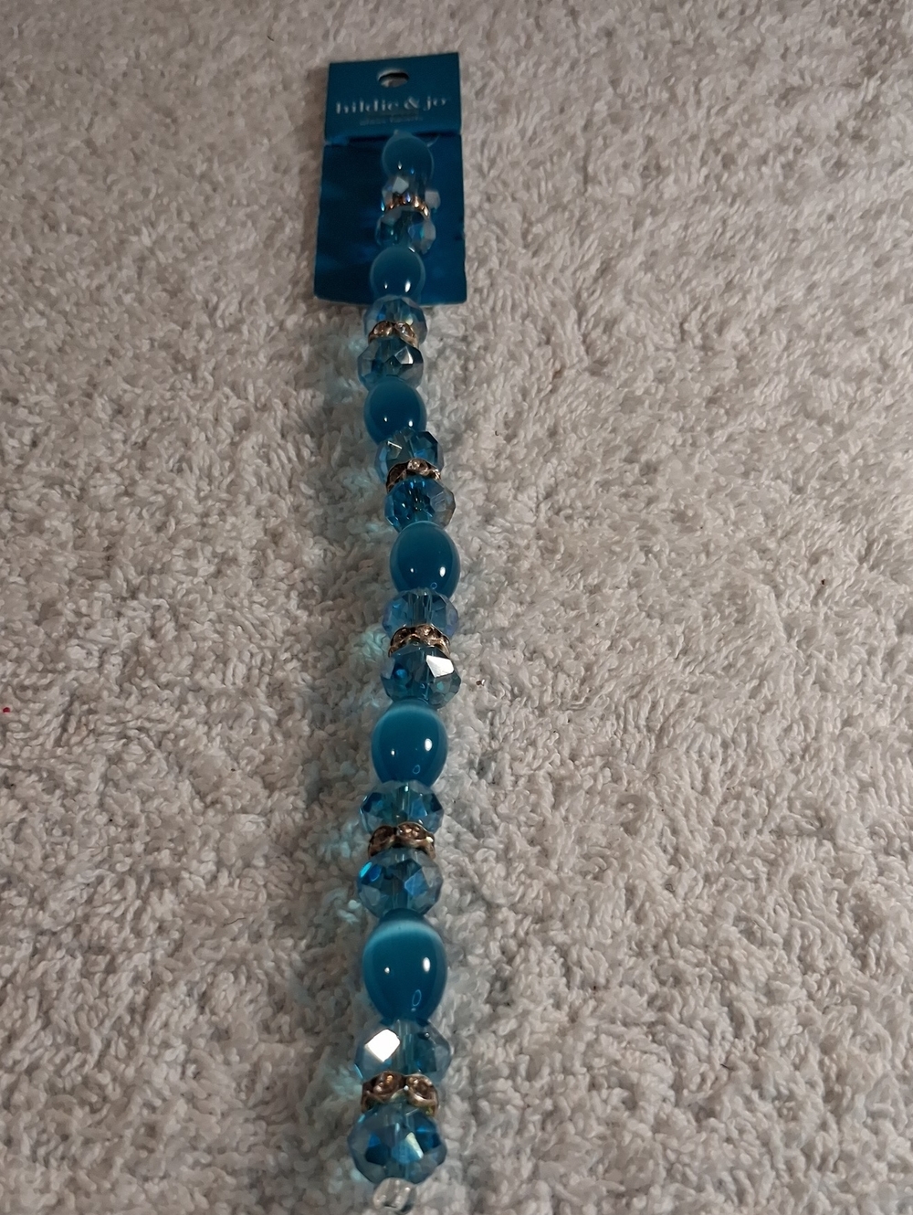 Blue Beaded Stretch Bracelet with Crystal Accents